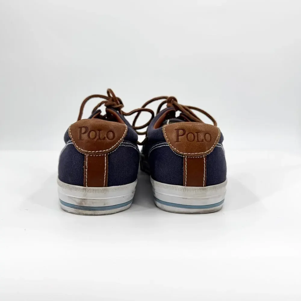 Polo Ralph Lauren Vaughn Navy Blue Leather Trim Pony Logo Sneakers